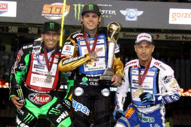 Tegoroczni medaliści IMŚ: Greg Hancock, Tai Woffinden i Nicki Pedersen