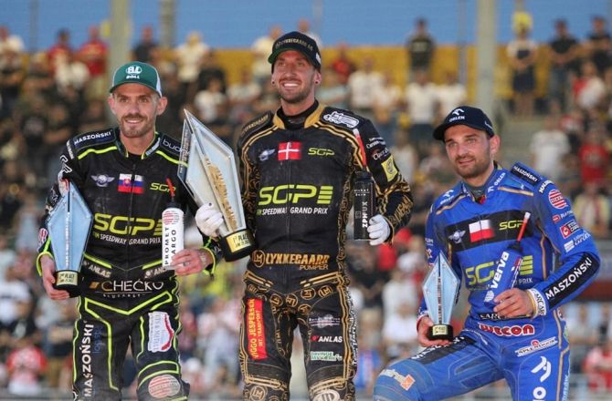 Podium SGP w Gorzowie. Od lewej: Martin Vaculik, Anders Thomsen i Bartosz Zmarzlik